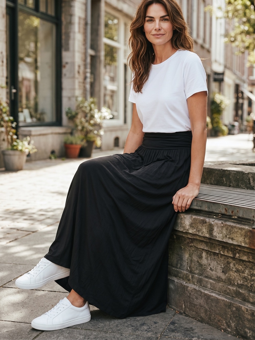 Isaac Liev Black Maxi Skirt with Smocked Waist